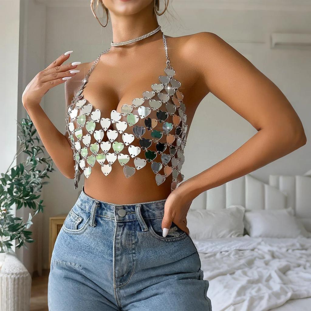Ladies' Acrylic Splicing Fashionable Backless Camisole Top