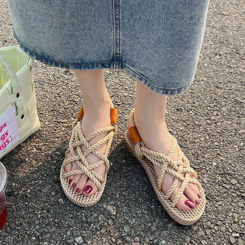 Fashion Comfort Shoes for Women Cross Breathable Flat Sandals Strappy Heels Cross-Shoes Anti-Skid Without  Beach Girls Scandals Slipper