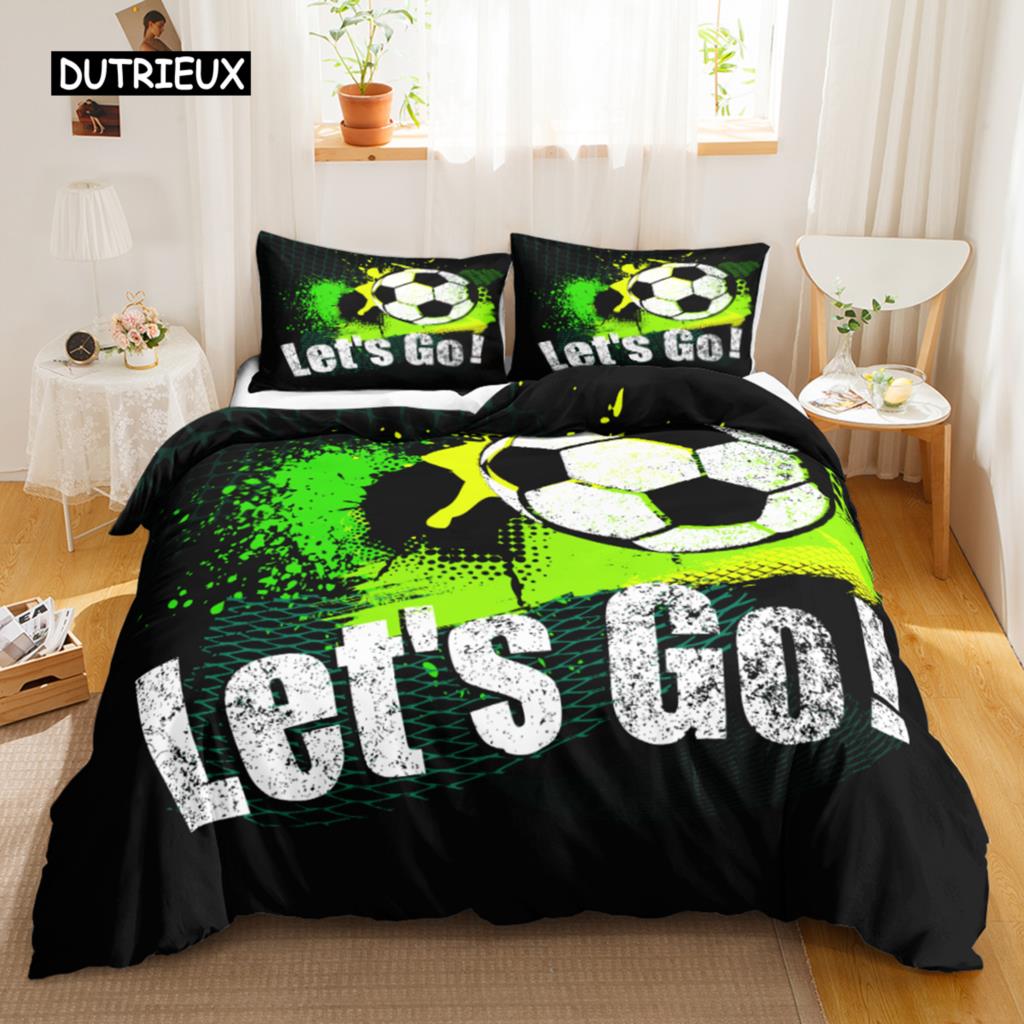 Soccer Duvet Cover Set for Kids Girls Teens Sports Theme Breathable Twin Polyester Quilt Cover