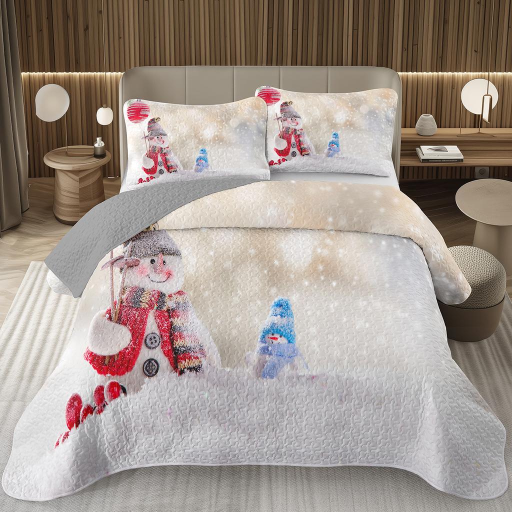 Copriletto Buon Natale, Set Copriletto Pupazzo di Neve Kawaii Queen/Full per Camera da Letto Bambini Ragazzi Ragazze, Set Piumino Tema Natale Cartone Animato