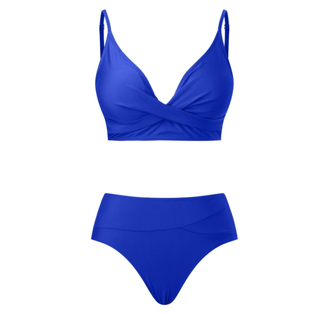Heiß verkaufender einfarbiger Cross-Over Softcup-Bikini – Damen Europäische & Amerikanische Sexy Bademode