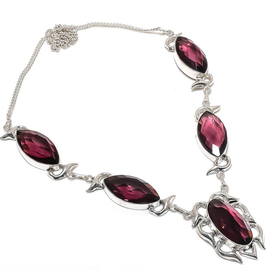 

Natural Amethyst Gemstone Handmade 925 Sterling Silver Jewelry Necklace 18 k8p58
