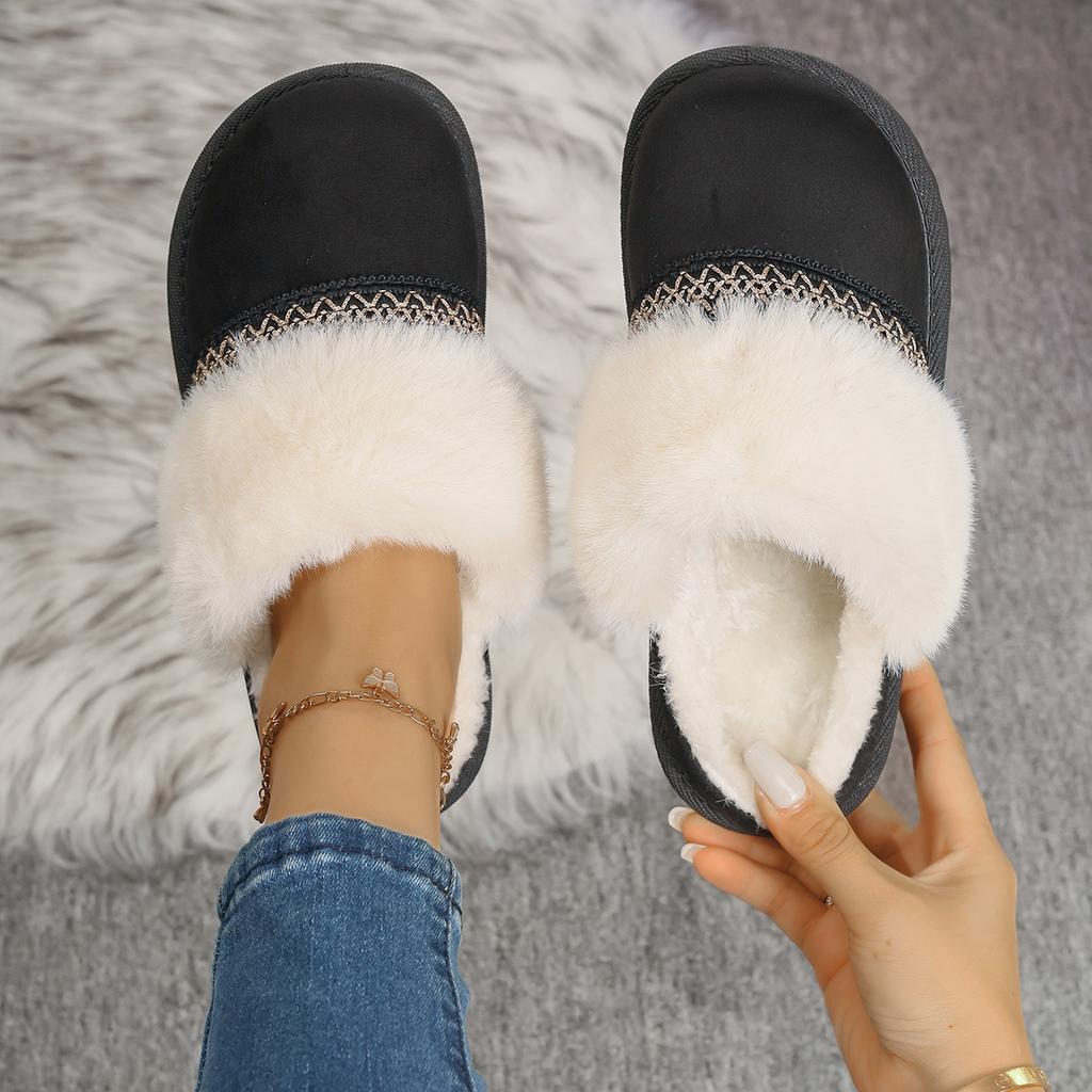 Retro ethnic wind cotton slippers 22 winter new outer wear thick-bottomed velvet thermal bag head slippers