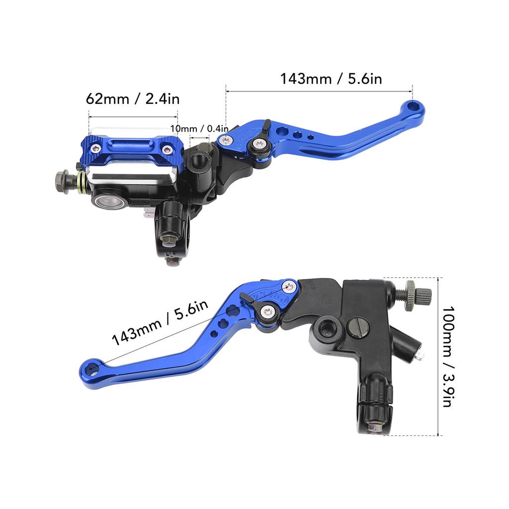 1 Pair 7/8in Brake Master Cylinder Lever Universal Motorcycle Handlebar Kit with Reservoir Carbon Fiber Hand Guard Blue