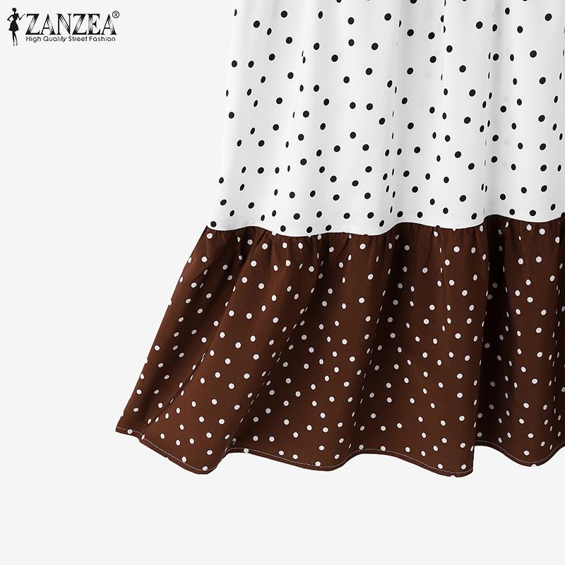 ZANZEA Women Summer Round Neck Loose Sleeveless Polka Dot Print Dress