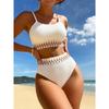 Set Bikini Coste Giallo Senape a Vita Alta Due Pezzi con Bordino Geometrico a Zigzag