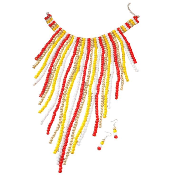 Bohemian Style Beaded Necklace Earrings Set Tassels Designs Jewelry African Beaded Jewelry Beads Earrings for Women