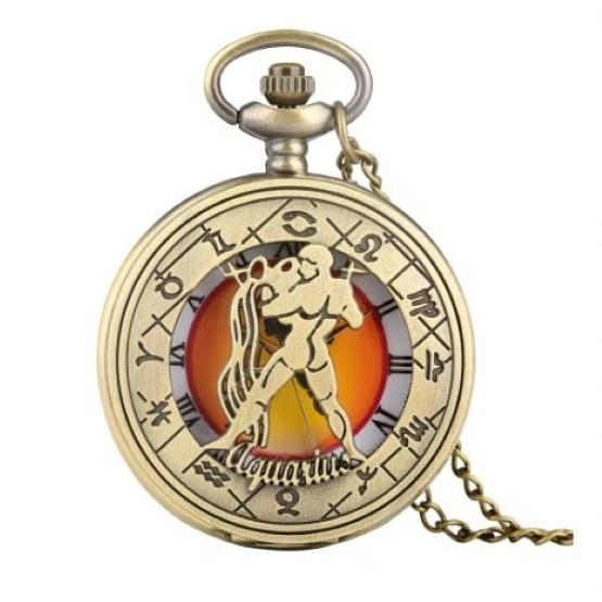 Vintage Retro Hollow Twelve Zodiac Map Design Animal Quartz Pocket Watch Unisex Men Women Necklace Pendant Clock Chain Classic Dial Jewelry Gift