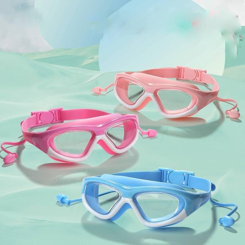 Children's Swimming Goggles With Earplugs Pc Anti-fog Swim Glasses Ak2191 Pink White Boxed Style