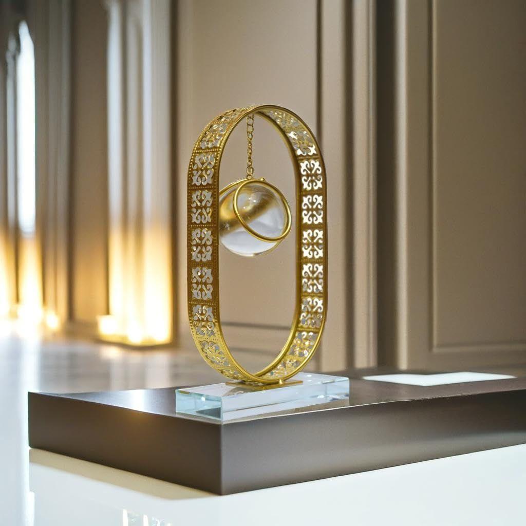 Clear Crystal Ball with Stand, Light Luxury Crystal Sphere for Gift, Gold Art Deco for Photography Ornaments, Bookcase, Wedding, Party