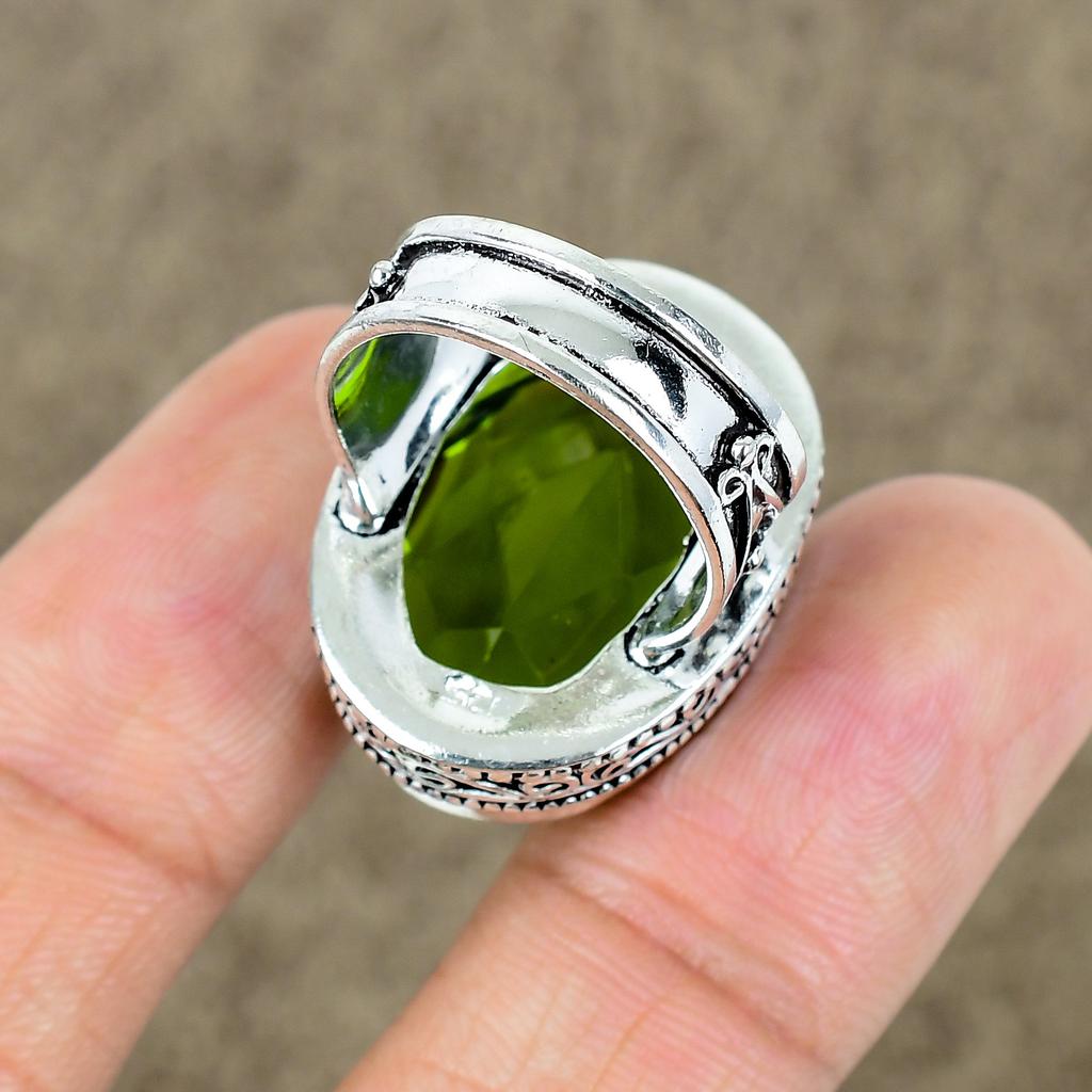 Peridot Genstone Handmade 925 Sterling Silver Jewelry Ring Size 8 KKG-454