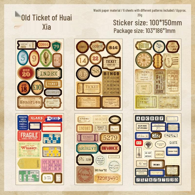 ZABC Retro Label Sticker Sheets - Zero Point Ticket Series: 6 Sheets in 4 Styles