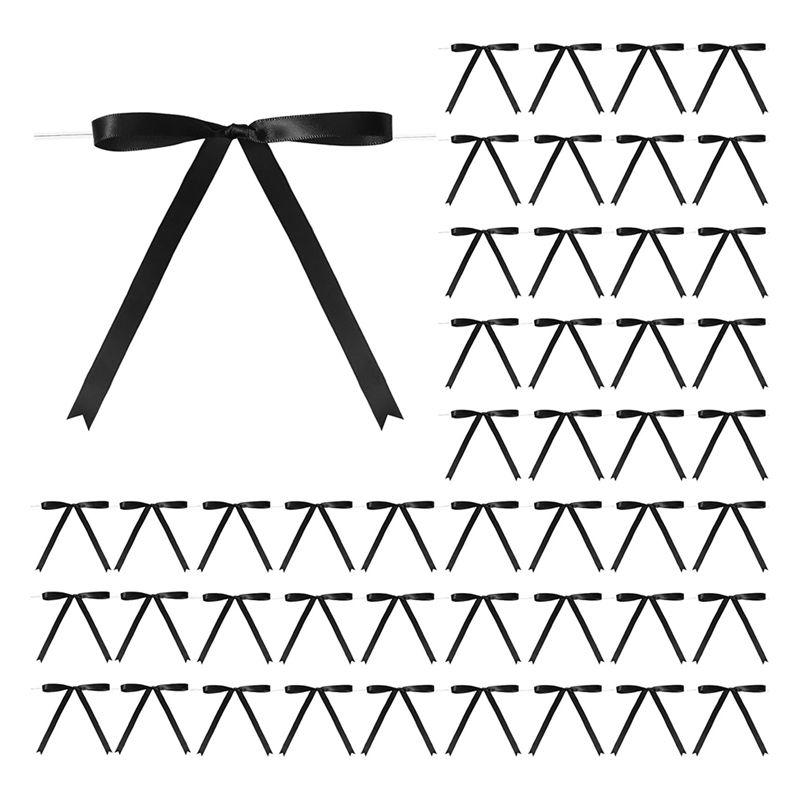 

Good-100 Pcs Twist Tie Bows Bulk 5X7 Inch Satin Ribbon Bows For Gift Wrapping Cake Treat Bags Craft DIY Gift Wedding Baby чорний