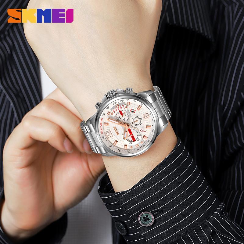 Men's Watches Stainless Steel Chronograph Calendar Luminous Men's Watch Waterproof Six-Pin Quartz Wristwatches Males Gifts