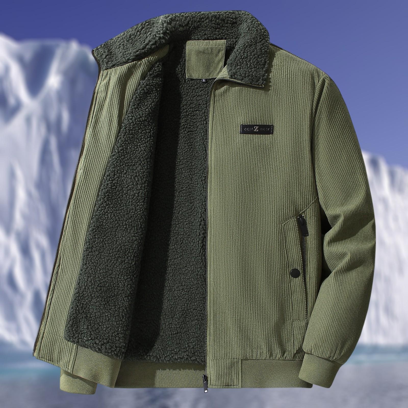 

Мужская повседневная вельветовая куртка с несколькими карманами, на флисовой подкладке, на молнии и с лацканами, теплая верхняя одежда L армия зеленый