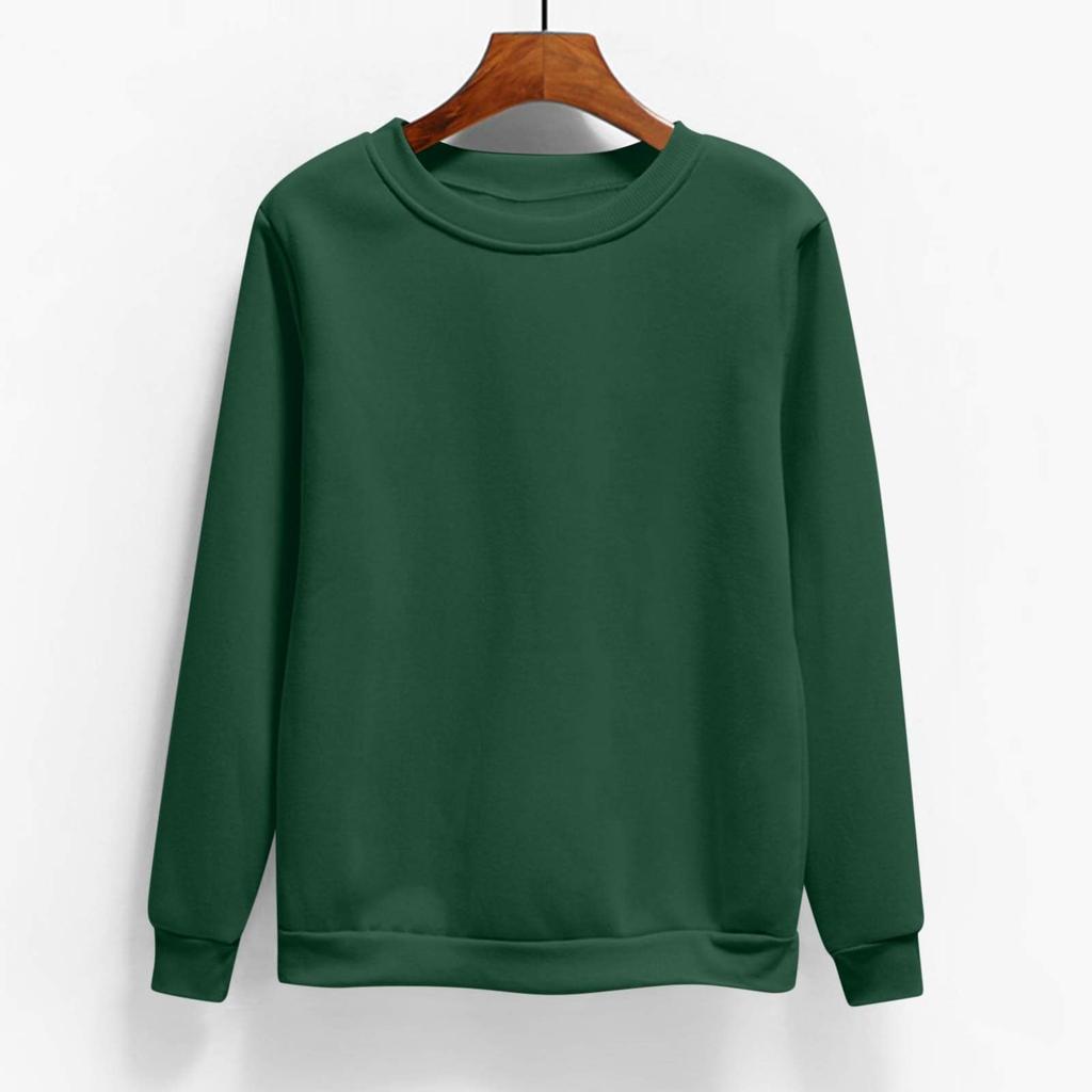 Women's Fashion Casual Round Neck Long Sleeve Fleece-Lined Solid Color Sweatshirt