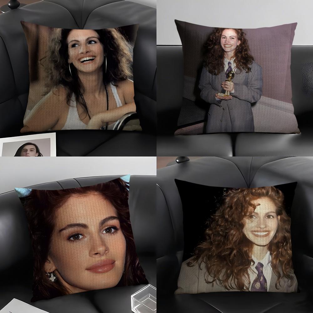 Fronha de Ator Americano Famoso J-Julia Roberts Linho Natural Impressão Dupla Face Sofá Decoração de Casa Capa de Almofada