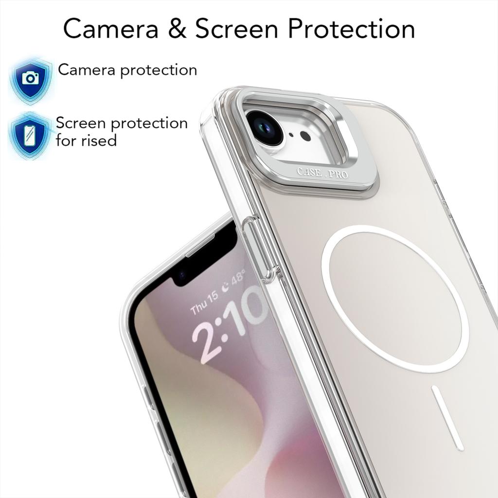 For iPhone 16e Case Compatible with MagSafe TPU+Acrylic Phone Cover with Lens Frame Kickstand
