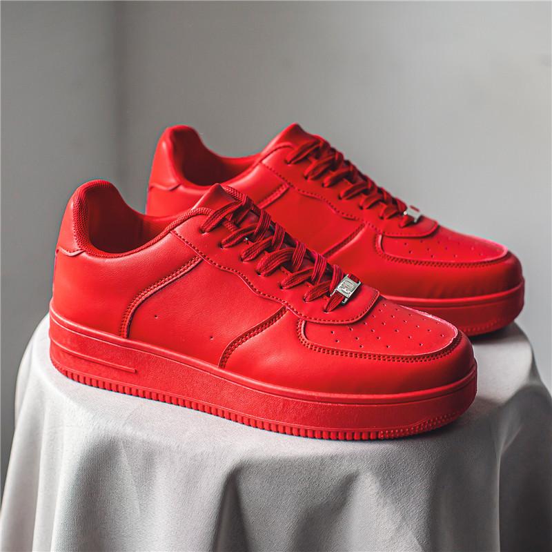 Low-top simple fashion little white shoes student solid color lace-up board shoes four seasons leather surface sports and leisure men's shoes K050-1