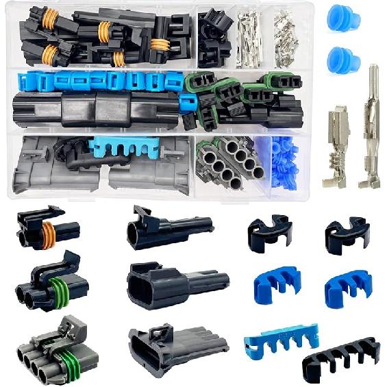 Connecteur 2 broches 14-12 AWG Kit de connecteurs Weather Pack Connecteurs électriques automobiles étanches 2 fils Connexion et déconnexion rapides (6 ensembles)