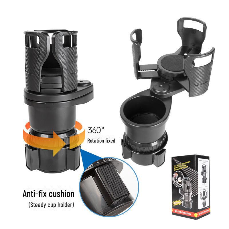 Rotating Car Cup Holder & Phone Mount with Dual-Layer Storage