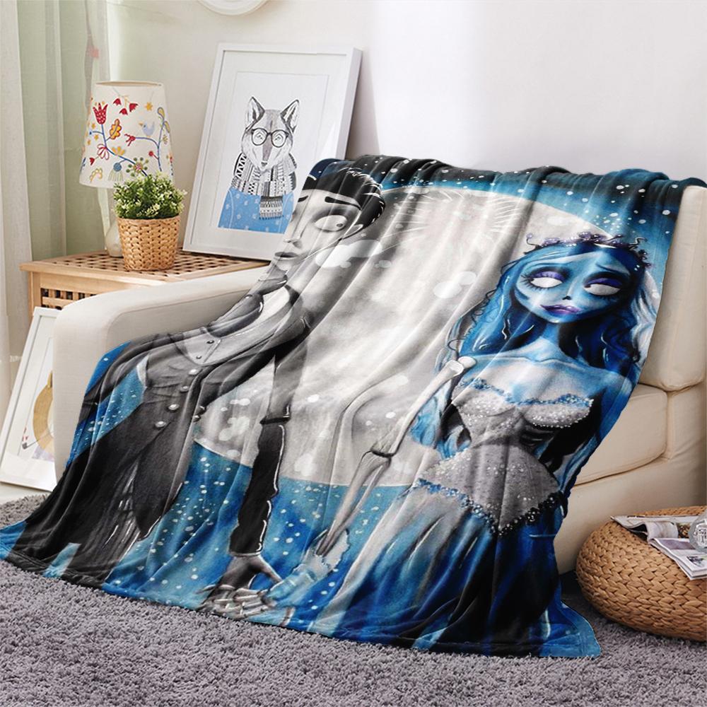 1Pc Corpse Bride Cartoon Print Flannel Blanket, High Quality Comfortable for All Seasons, Home Decor, Warmth and Comfort, Perfect for Gifts