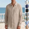 Long-sleeved Linen Shirt Spring/summer Beach Shirt Collarless Casual Cardigan Top