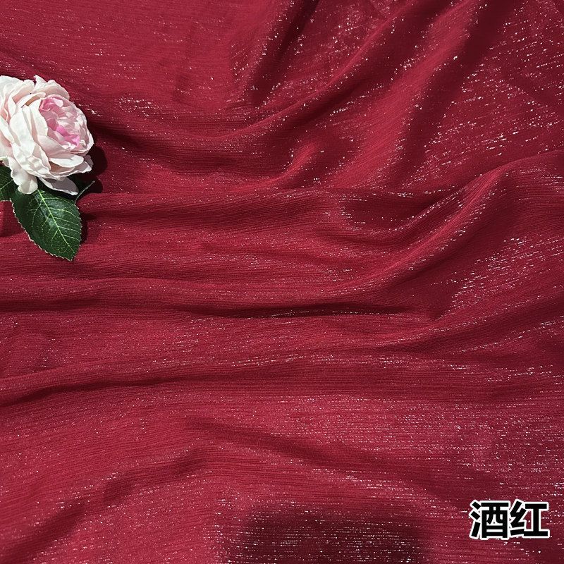 Shiny Silver Wire Crinkle Chiffon Fabric Plain By The Meter for Clothes Hanfu Dress Shirt Diy Sewing Cloth Soft Breathable Black