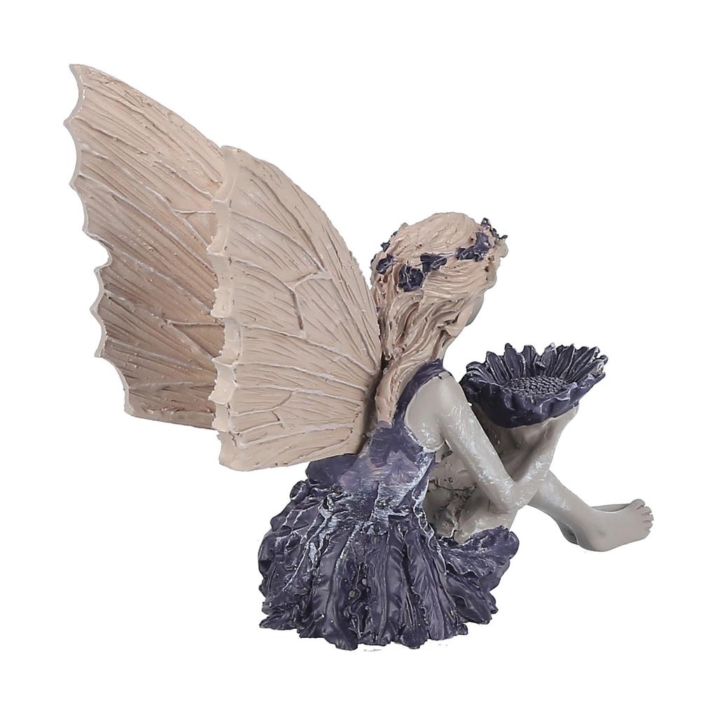 Statuie Zână Așezată Ornament Decorativ Zână Floarea-Soarelui pentru Grădinărit Exterior Acasă