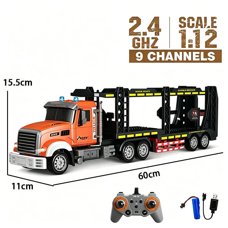 6CH/9CH Remote Control Truck Toy 2.4GHz RC Freight Trailer with LED Lights Hauler Truck Model for Children's Toys Gift