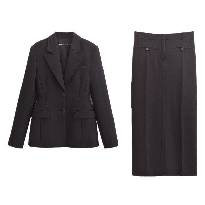 Fashion Style 2024 Autumn New Women's Clothing Padded Shoulder Silm Suit Outwear Mid Waist Straight Skirt 8805707