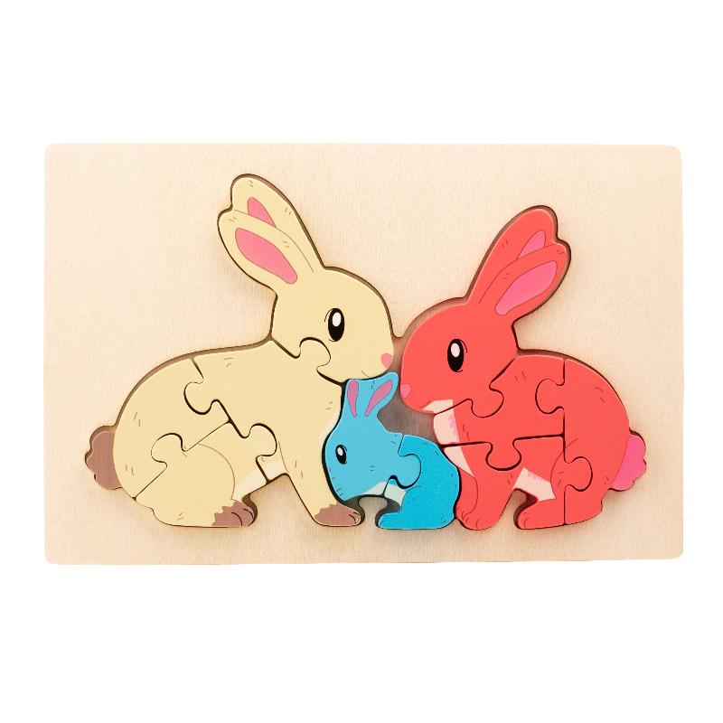 3D Wooden Animal Parent-Child Puzzle: Early Education Building Blocks for Toddlers