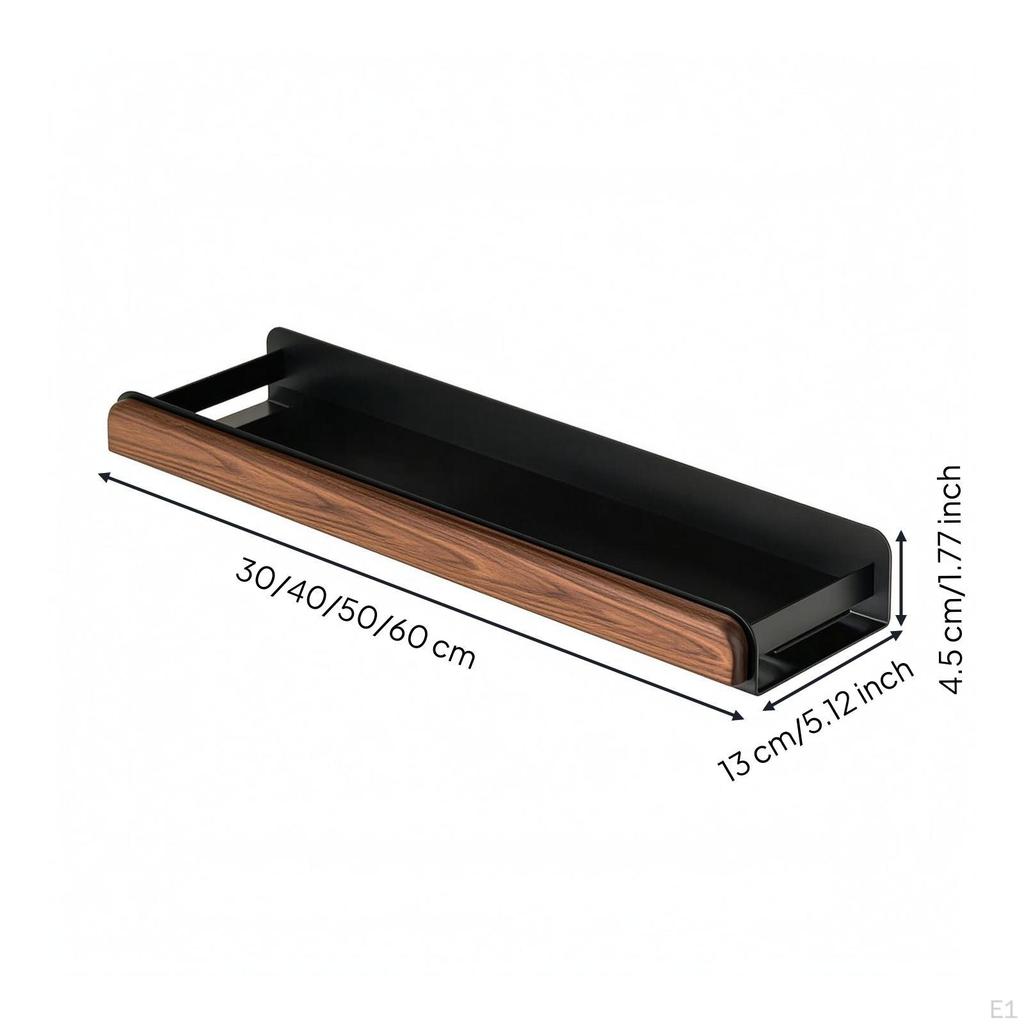 Washroom Shelf with Towel Rail WoodGrain WallAttached Home Fixture 30CM Black Walnut