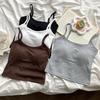 Baumwoll-Camisole Nahtlos Integrierter BH Tanktop Kurzes ärmelloses Shirt Einfarbige Vielseitige Layering Unterwäsche