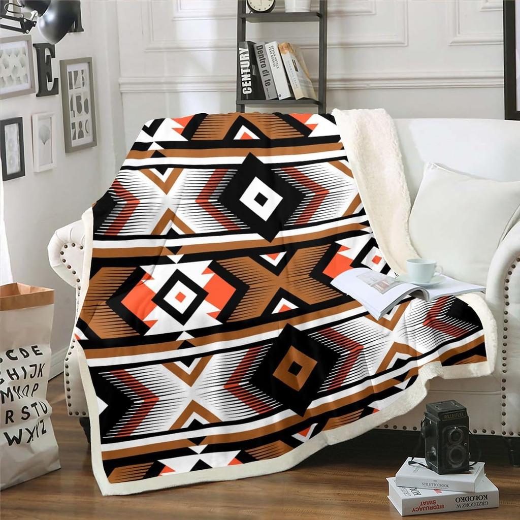 Navajo Pattern Blanket Tribal Design Fleece Throw Southwestern Decor Geometric Print Cozy Home Textile