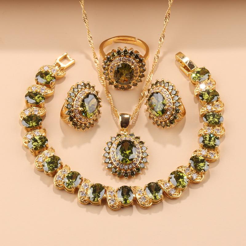 Brazil Italy Elegant Women Luxury Wedding Jewelry Sets Gold Plated Earrings Necklace Pendant Ring Bracelet For Women Gift