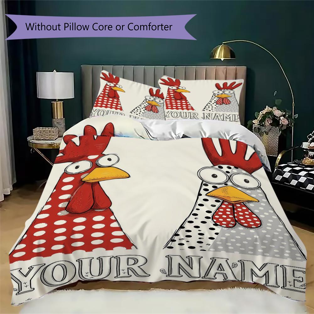 Custom Name Chickens Polka Dots Bedding,Quilt Set Quilt Cover Pillowcase Home Birthday Gift(1 * Duvet Cover + 2 * Pillowcase, Without Core)_lx