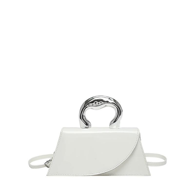 Multi Color Patent Leather Mini Top Handle Bag For Women Retro Crossbody Bag With Wavy Metal Handle For Daily Party Wedding