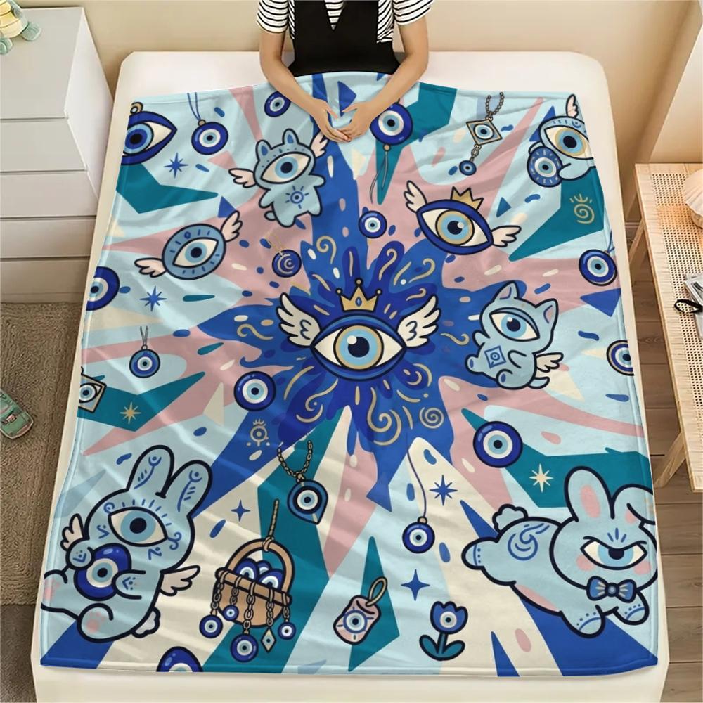 1Pc Evil Eye Print Flannel Blanket, High quality Comfortable for All Seasons, Home Decor, Warmth and Comfort, Perfect for Christmas Gifts W60