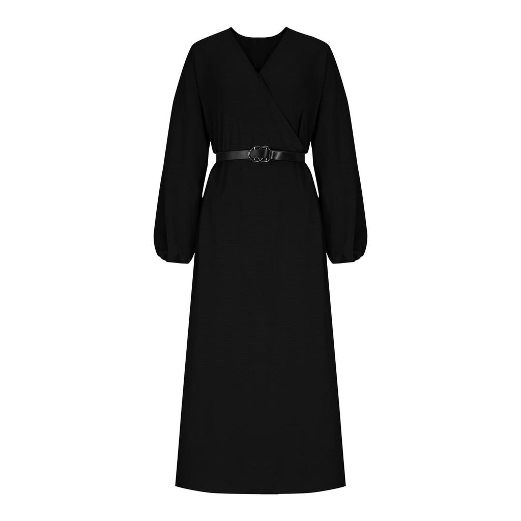 Dámské módní ležérní rozšířené šaty s dlouhým rukávem jednobarevné