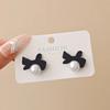 LATS Red Black Bowtie Earrings for Women Girls Simulated Pearl Cloth Bow Tie Earrings Jewelry Ear Accessories Beautiful Gifts
