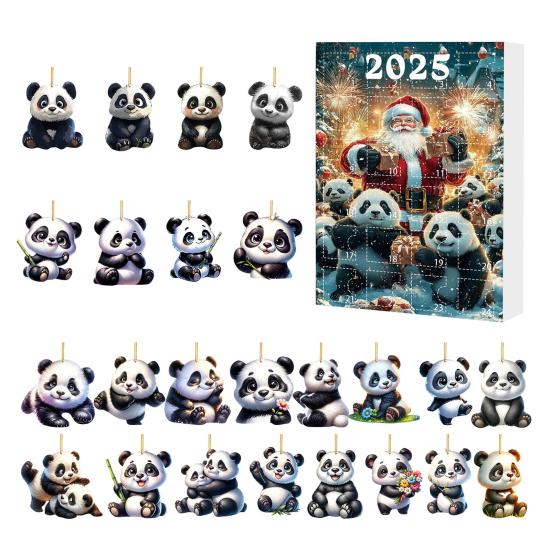 2025 Christmas Panda Advent Calendar Cartoon 2D Acrylic Panda Pendant Countdown Calendar Multifunctional Home Decorations