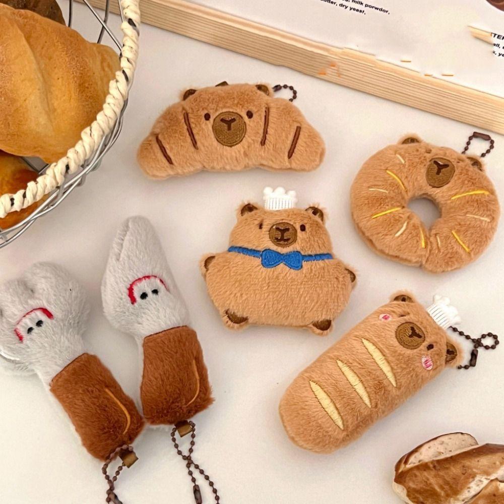 Cartoon Capybara Pendant Decoration Bag Pendant Kawaii Plush Bread Key Chain  Unisex