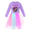 Girls' Star-Print Skirt Round-Neck Long-Sleeve Colorful Lace Patchwork Dress