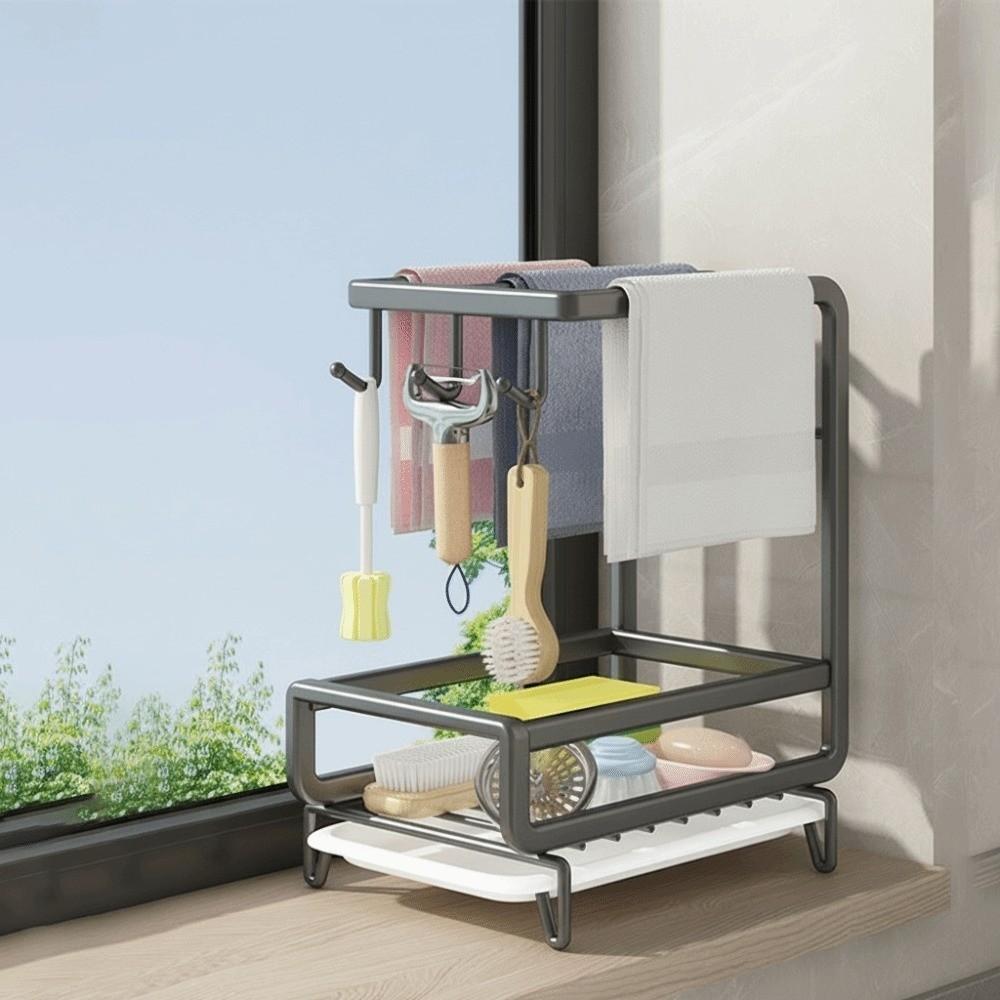 Multifunctional Wall-mounted Dishcloth Rack 2 Layers Countertop Sink Drain Rack Space Saving Kitchen Storage Rack Kitchen