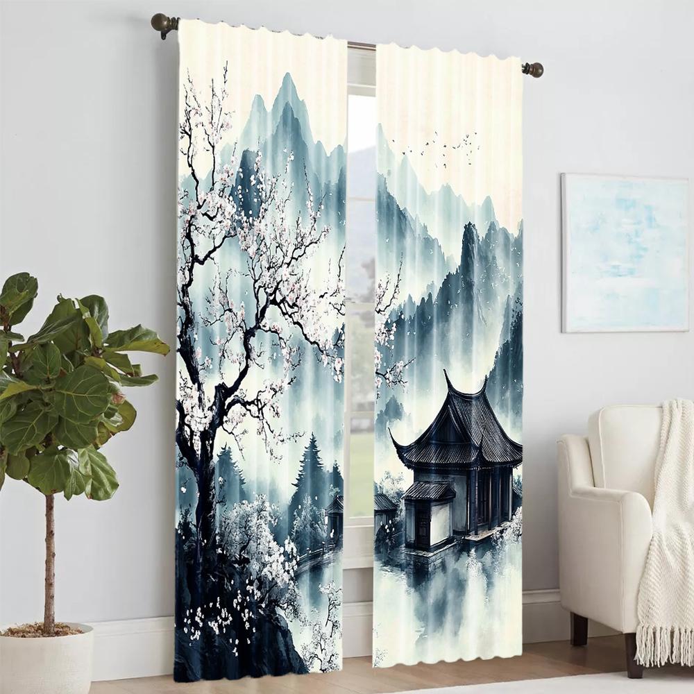 2 pcs, versatile polyester transparent curtains for home decoration Japanese-Inspired for use in bedrooms and living rooms