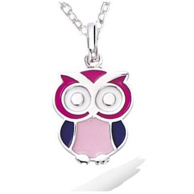 [R3803] - Silver Pendant 'Owl' Pink Purple Silver (rhodium) - 12x10mm