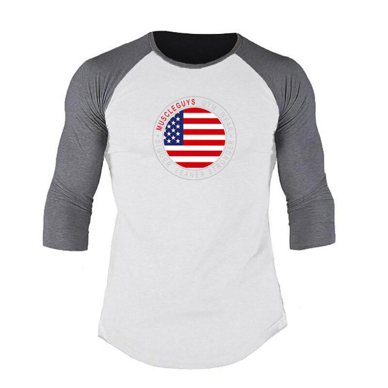 

MuscleguysPatchwork Ткань Круглый вырез Футболка Мужская средняя рукава Хлопчатобумаж ранняя весна и осень Простая нижняя рубашка Спортивная тренировка Топ XXL белый