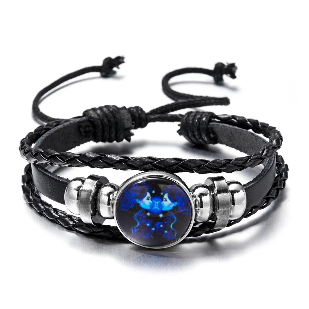 12 Sternbilder Sternzeichen Charm Leuchtende Armbänder Herren Damen Vintage Mehrschichtiges Wickelarmband Lederarmband & Armreif Geburtstagsgeschenk