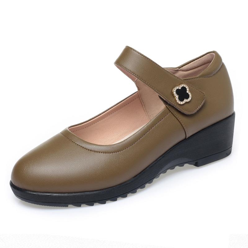 Fashion Women's Wedge Shoes Women Ankle Strap Casual Flat Shoes Woman Work Office Pumps Comfort Genuine Leather Shallow Mouth Mom Shoes